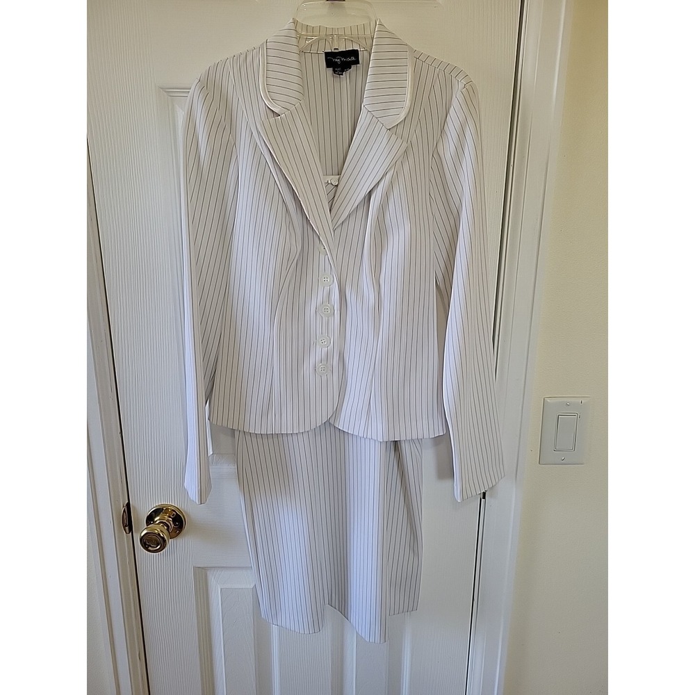 My Michelle Jacket Dress Size 3/4 White Black Pinstripe Strappy Lightweight